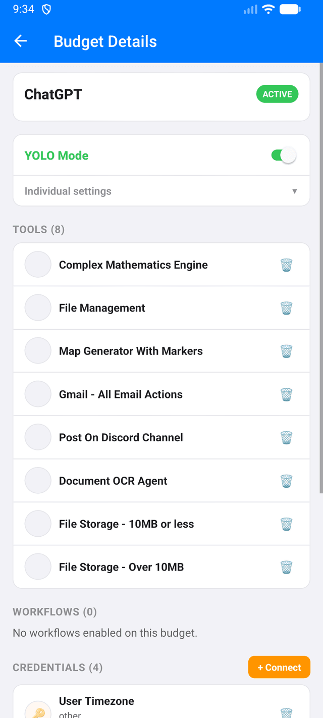 Budget detail on mobile